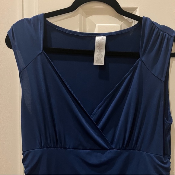 Elegant Navy Blue Sleeveless V-Neck Dress (Medium) - Picture 3 of 5
